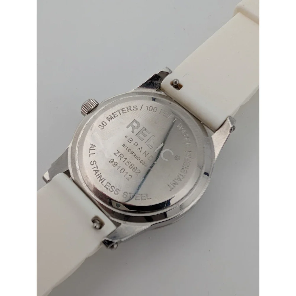 Relic Multifunction Watch Women 34mm‎ Case Silicone Band ZR15582- New Battery
